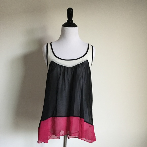Black white pink sheer tank w split back detail - Picture 1 of 4