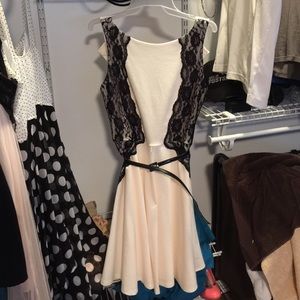 Cream dress with flattering black lace