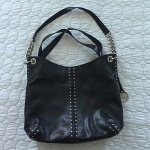 MK black leather uptown Astor large tote