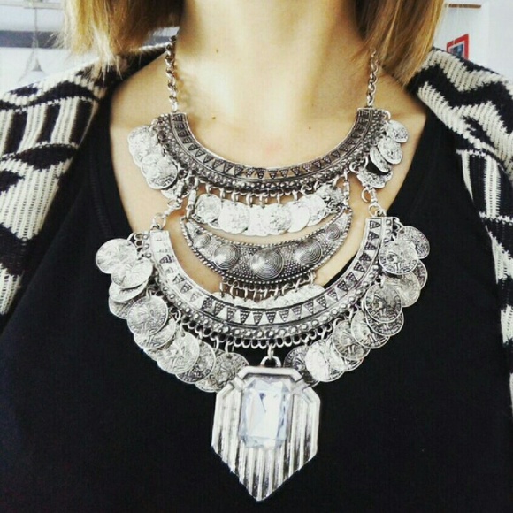 Unique chunky metal gypsy coin necklace