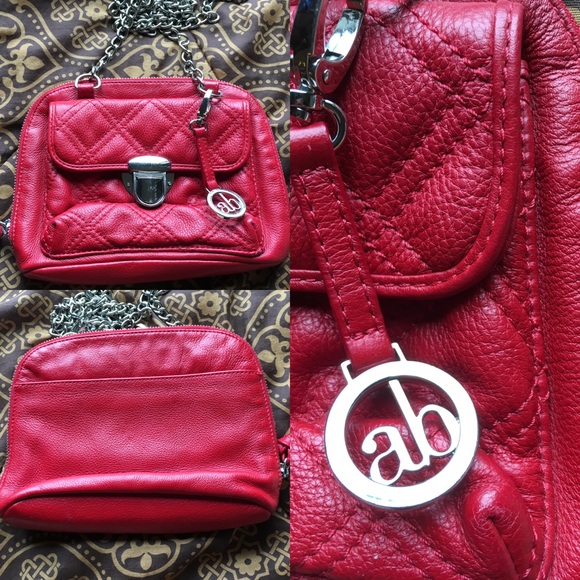 Genuine red leather mini cross body bag