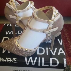 Taupe Silver Studded Caged Pointed Heel
