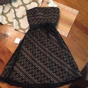 LOFT 0p black lace strapless dress. New with tags