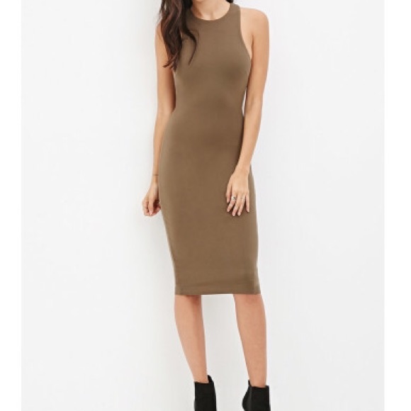 NWT Forever 21 Olive Green Cut out Midi Dress