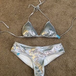 Silver sequin bathing suit