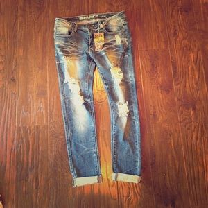 Machine Ripped Cropped Jeans