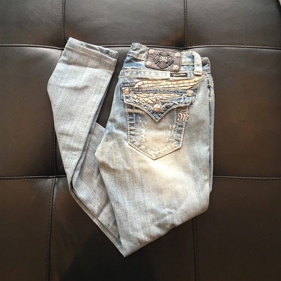 Miss me rhinestone and leather angel wing jeans