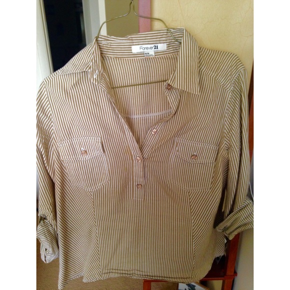 Medium striped tan forever 21 dress shirt
