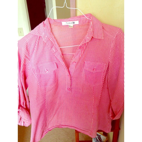 Small pink striped forever 21 dress shirt