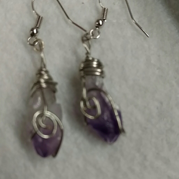 Earrings, Real Amethest Gemstone in its Raw Form.