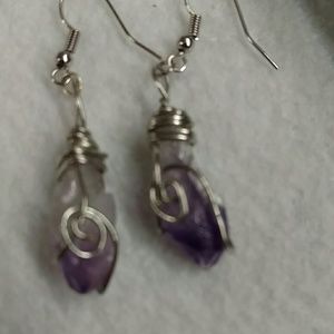 Earrings, Real Amethest Gemstone in its Raw Form.