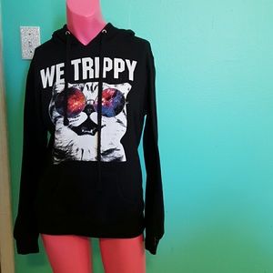 Space cat black hoodie