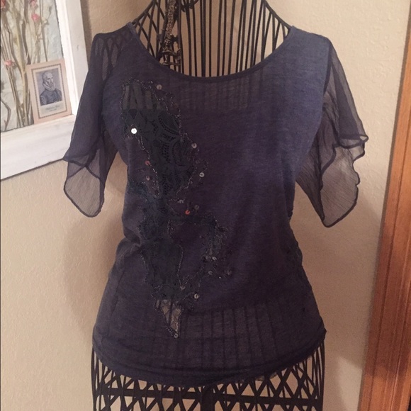 Dark blue, sequin shirt