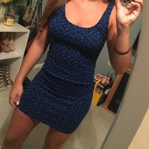 Blue and black bodycon dress