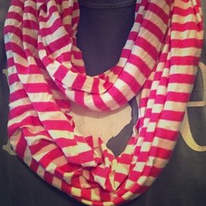 Pink and White Striped Infinity Scarf
