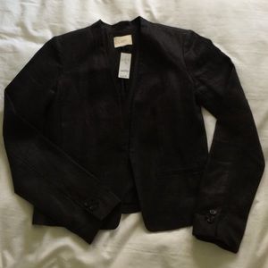 LOFT NWT Tall cropped black linen open jacket