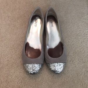 Jcrew ballet flats 7.5 gray, silver glitter tips