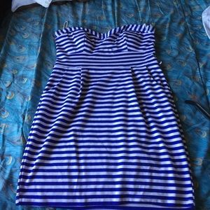 Strapless navy and white stripped dress