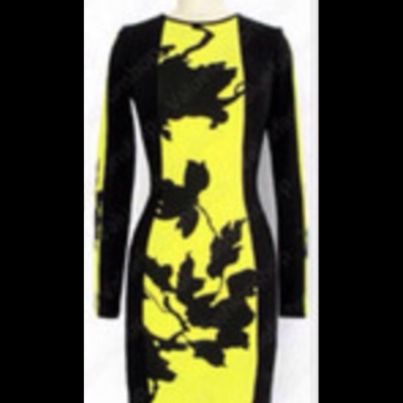 Bodycon Yellow and Black Dress - Picture 2 of 2