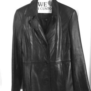 AM Studio Long Black Leather Jacket
