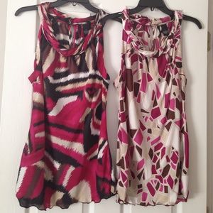 Two multi-colored sleeveless tops.