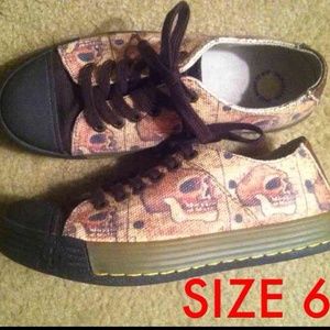 Dr. Marten's brown canvas skull sneakers