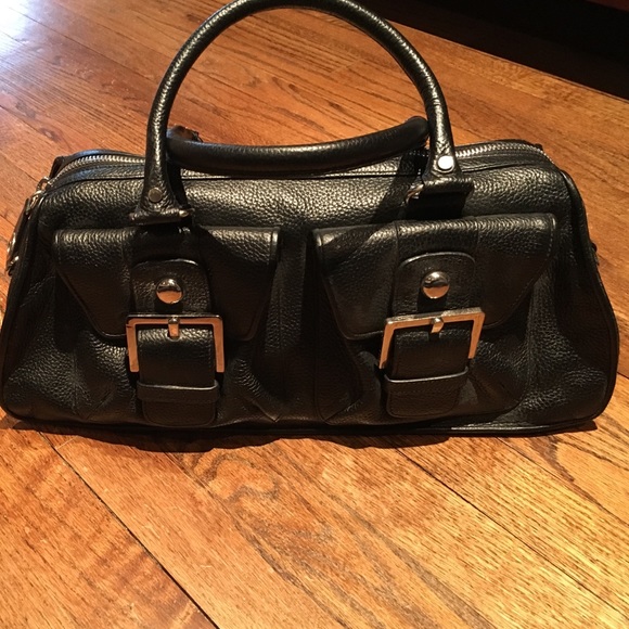 BCBG black leather satchel.