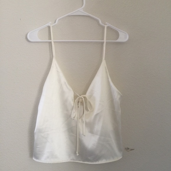 Brandy Melville Tops - Brandy Melville cream silky tie front v neck top
