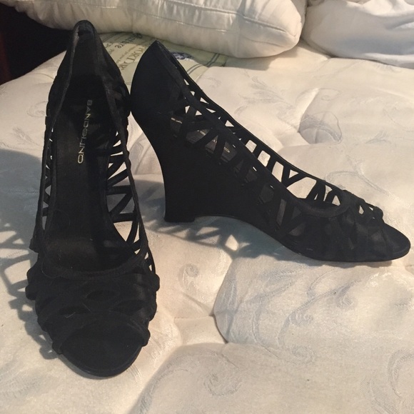 Black Bandolino wedge heels. Satin material