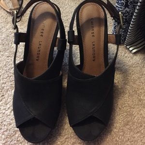 Worn once black leather Chinese Laundry wedges