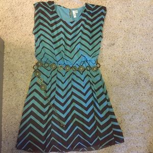 Teal n Brown Chevron Dress