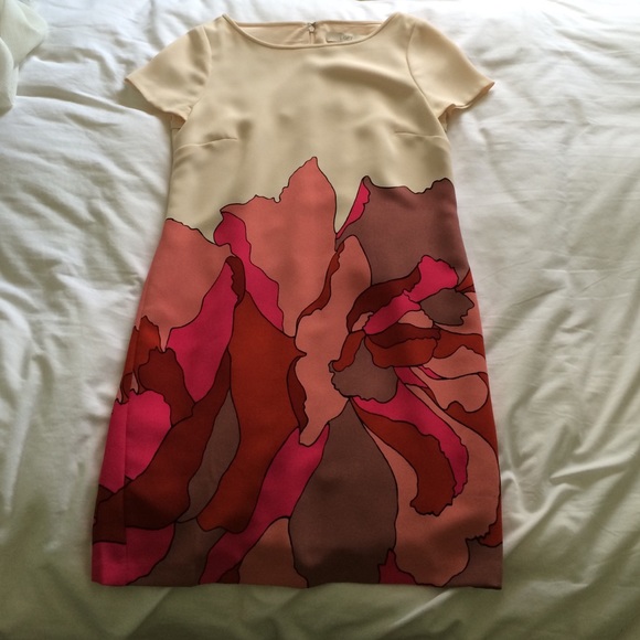 LOFT Placed Floral Print Short Sleeve Shift Dress