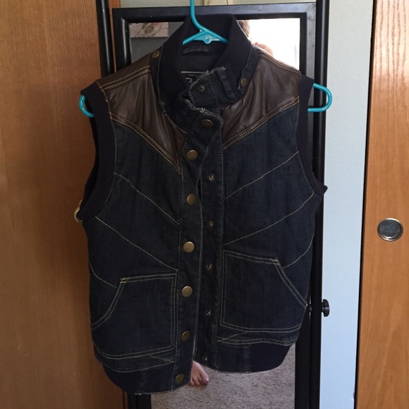 Denim and Faux leather vest