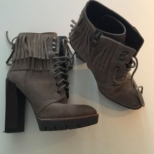 Suede Fringe lace up Booties