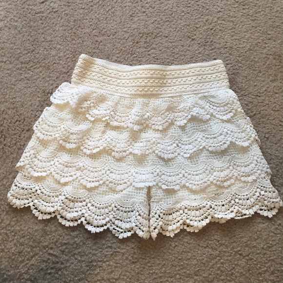 Cream crochet shorts