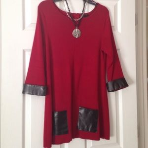Dark red long tunic sweater.