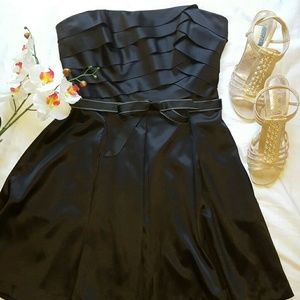 Strapless Black Satin Cocktail Dress