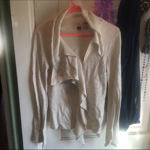 Tan Ruffle Zip Up.