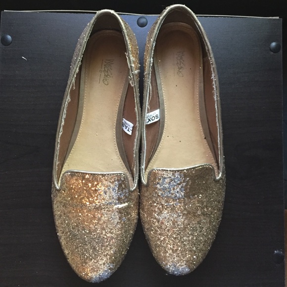 Gold glitter loafers