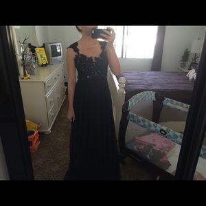 Black backless long prom dress