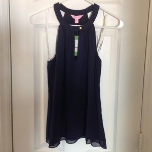 Lilly Pulitzer 100% silk navy tank blouse