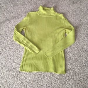 Lime green ribbed turtleneck.