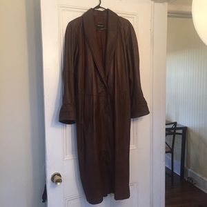 Vintage Long Brown Pelle Leather Coat