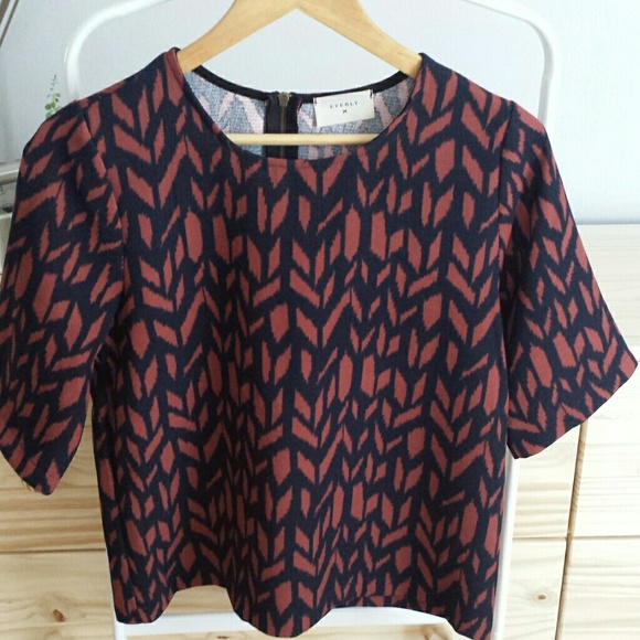 Everly navy and burnt orange quarter length blouse - Picture 2 of 4