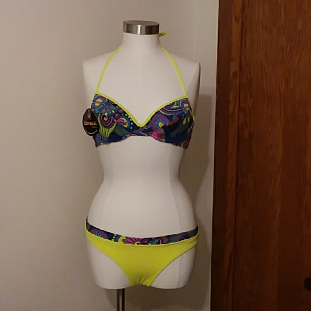 NWT Neon Yellow and Navy Bikini