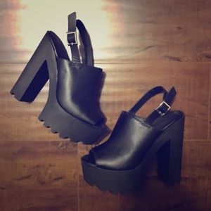 Black Platform Mules