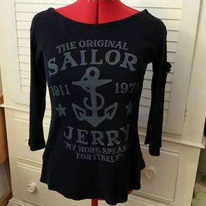 Boat neck 3/4 sleeve Sailor Jerry shirt