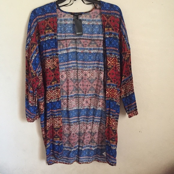 Multicolor Abstract Tile Print Kimono (Forever 21)
