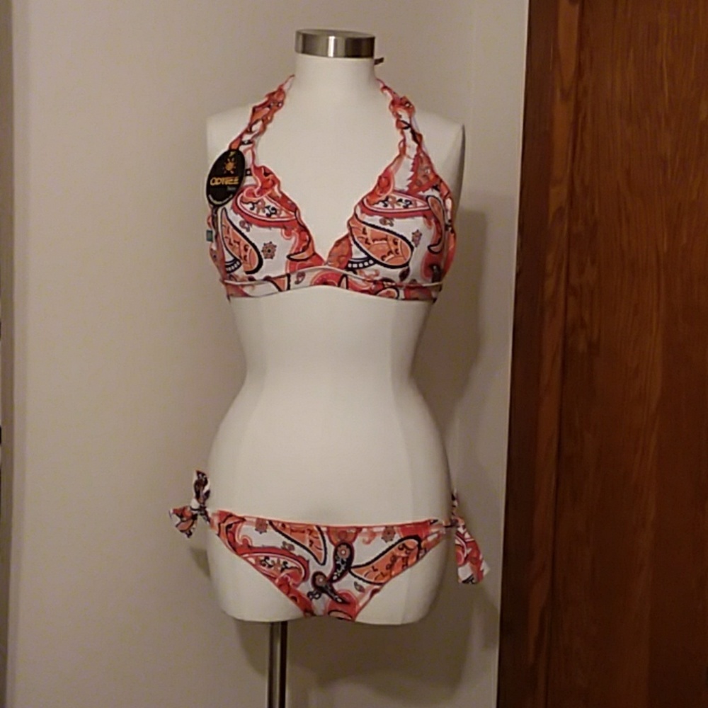 NWT Orange, White, Red and Black Bikini