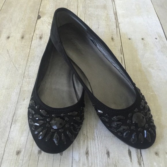 Black Gemstone Flats Faux Suede
